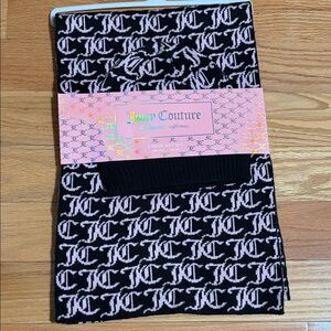 Juicy Couture Black and Light Pink Logo Scarf and beanie Set